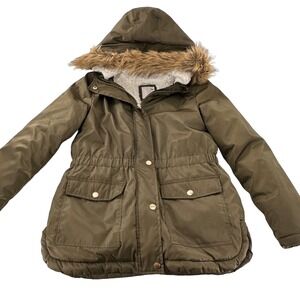 So Faux Fur Hooded Jacket 18 Coat Girl Anorak Heavyweight Army Green Winter Snow